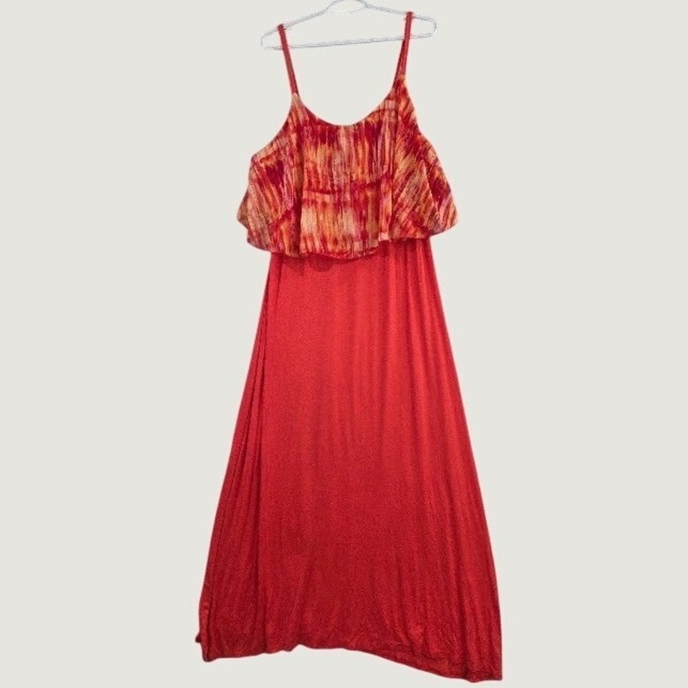 Lucy Diamonds Maxi Dress Womens 3XL Red Tie Dye Ruffle Made in USA Deadstock NWT